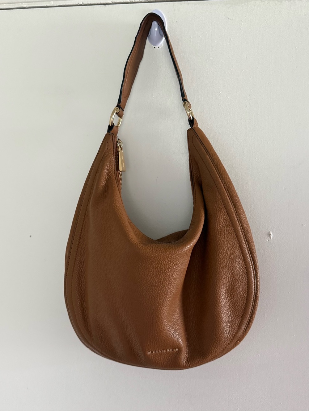 Michael Kors Lydia Brown Pebbled Leather Hobo Shoulder Bag Gold Hardware
